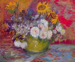 Peinture sur toile de Van Gogh, nature morte avec roses et tourneols reproduction peinte à la main