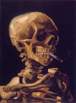 Peinture sur toile de Van Gogh, Squelette avec cigarette allumée reproduction peinte à la main