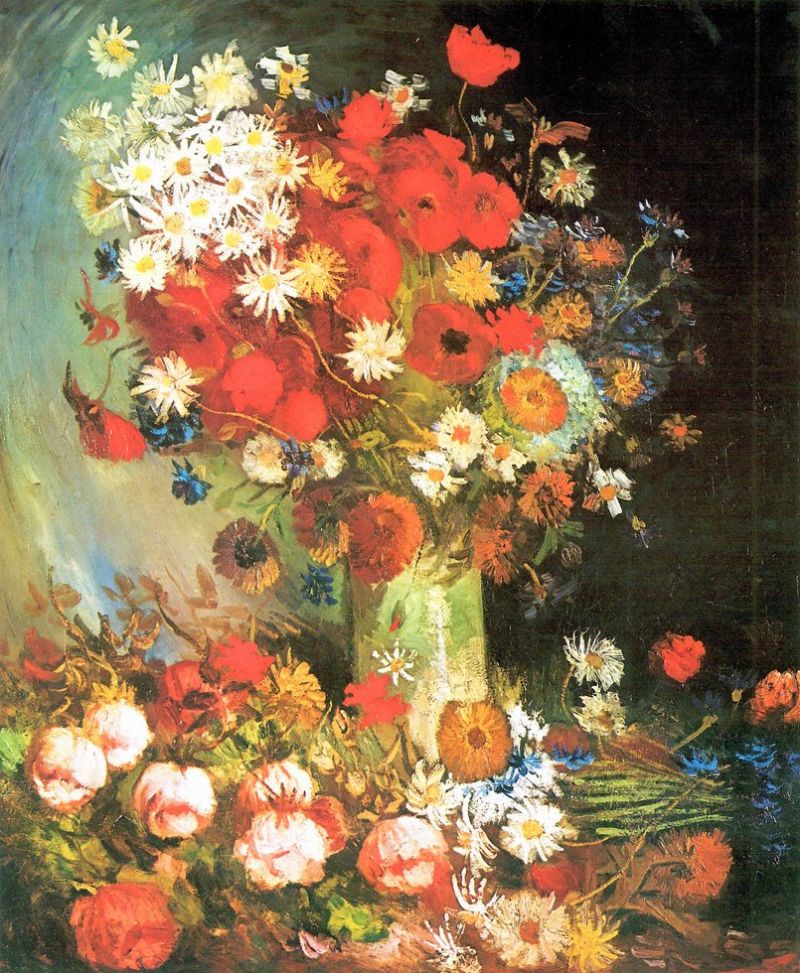 Van Gogh, Vase avec bleuets de France, coquelicots, pivoines et chrysantèmes
