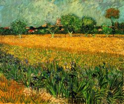 Peinture sur toile de Van Gogh, Vue d'Arles avec Iris au premier plan reproduction peinte à la main