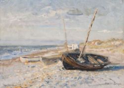Viggo Johansen, Boats On The Beach Of The Skaw 1910 reproduction peinte à la main