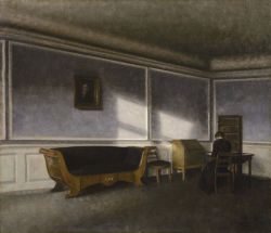 Vilhelm Hammershoi, Soleil dans la salle de dessin - 1910 reproduction peinte à la main