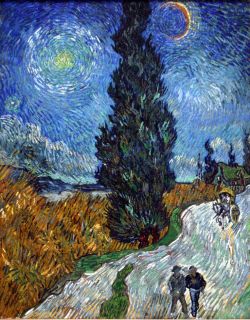 Peinture sur toile de Vincent van Gogh, Route avec un cyprès et une étoile reproduction peinte à la main