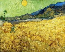 Peinture sur toile de Vincent Van Gogh Wheat Field With Reaper And Sun reproduction peinte à la main