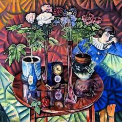 Vladimir Baranov-rossine Cousin With Flowers 1912 reproduction peinte à la main