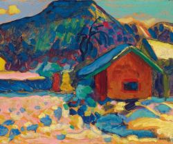 Peinture sur toile de Wassily Kandinsky, Winterstudie Mit Berg 1908 reproduction peinte à la main