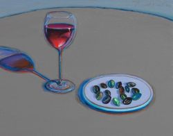 Wayne Thiebaud, Glass Of Wine Olives 2002 reproduction peinte à la main