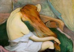 Wladys Aw Slewinski - Woman Combing 1897 reproduction peinte à la main