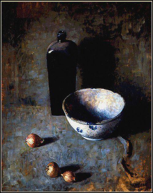 Wyeth Still Life With Bowl Onions And Blue Vase 1920s