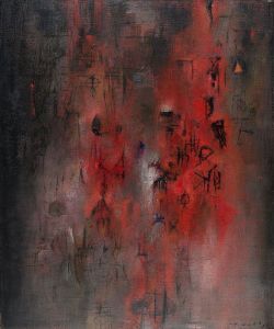 Peinture sur toile de Zao Wou-ki. Pavillon Rouge Red Pavilion 1954 reproduction peinte à la main