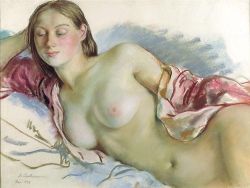 Zinaida Serebriakova Reclining Nude With Cherry Mantle 1934 reproduction peinte à la main