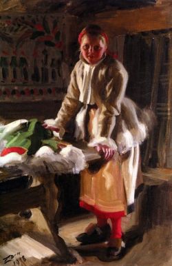 Peinture sur toile de Zorn Anders A Girl From Mora In Winter Dress reproduction peinte à la main