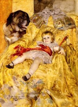 Peinture sur toile de Zorn Anders A Portrait Of Christian De Falbe With A Saint Bernard At Luton Hoo 1884 reproduction peinte à la main