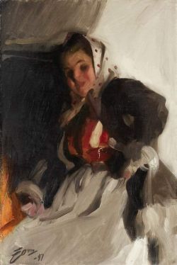 Peinture sur toile de Zorn Anders At The Fireplace reproduction peinte à la main