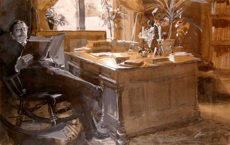 Zorn Anders Author Viktor Rydberg Reading A Book In His Rocking-chair