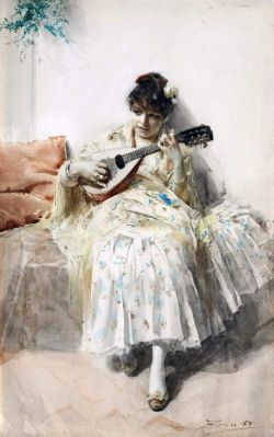 Peinture sur toile de Zorn Anders Girl Playing Mandolin reproduction peinte à la main