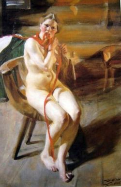 Peinture sur toile de Zorn Anders Nude Woman Combing Her Hair reproduction peinte à la main