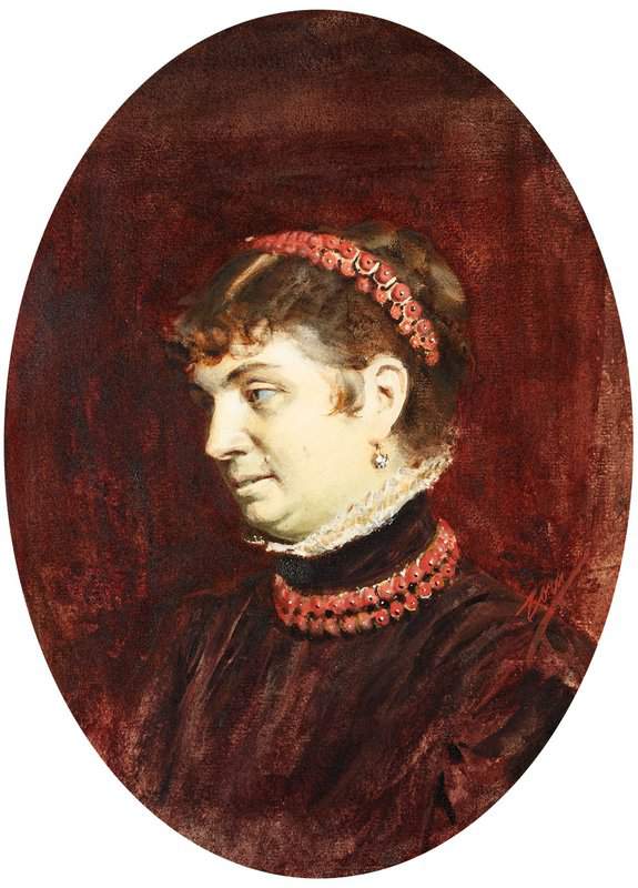 Zorn Anders Portratt Av Fru Veronica Heiss Med Harsmycke Och Halsband Av Koraller - Brostbild 1883