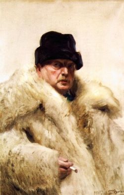 Peinture sur toile de Zorn Anders Self Portrait In A Wolfskin reproduction peinte à la main